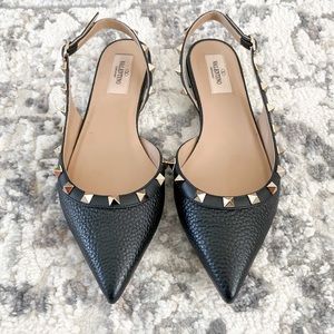 Valentino Rockstud Grainy Leather Slingback Flats size 37.5